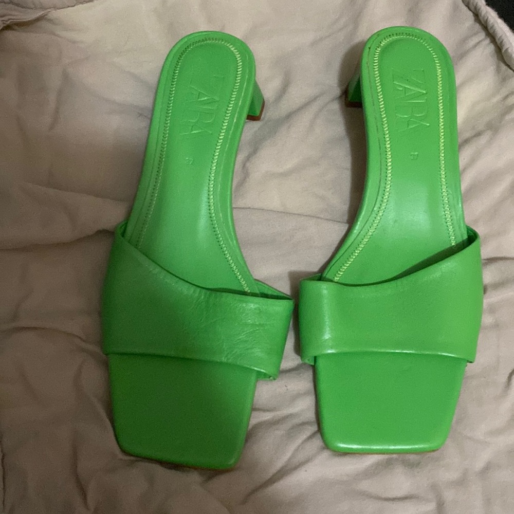 Zara green open toe sandal heels